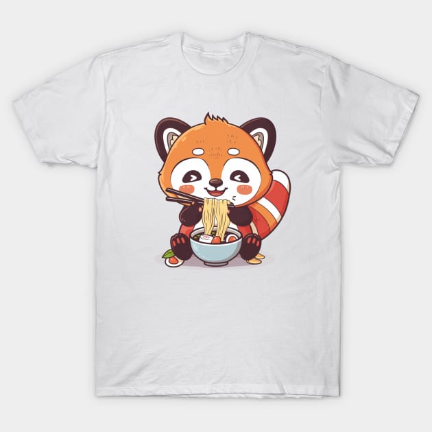 Cute Red Panda eating ramen T-Shirt by MilkyBerry